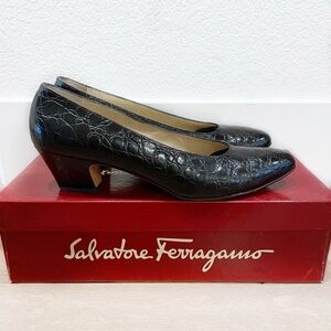 Salvatore Ferragamo | Vintage Black Leather Alligator Pumps Size 8